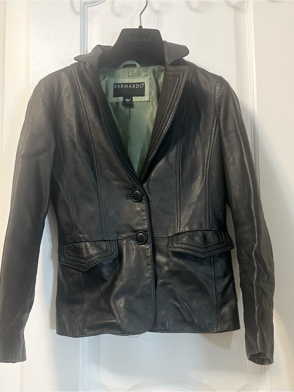 Bernardo Black Leather Notch-Collar Button Jacket
